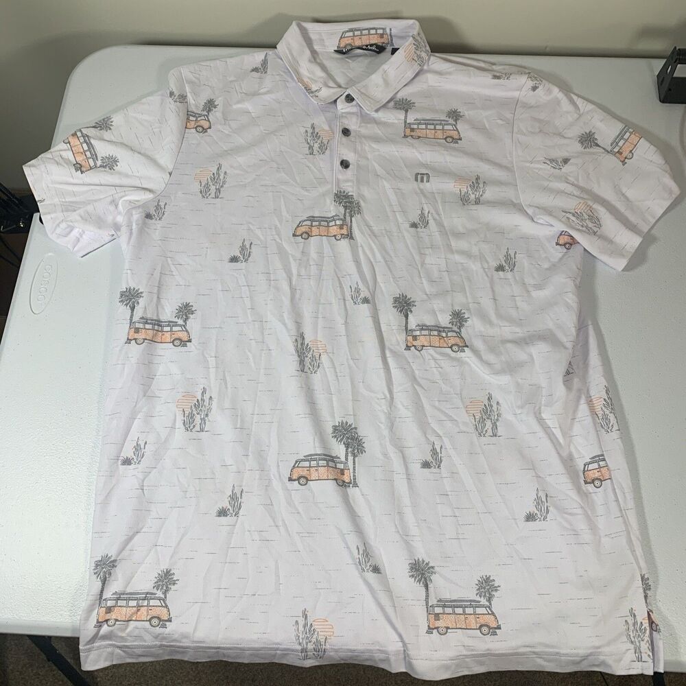 Travis Mathew Polo Shirt Mens XL Desert Cactus Surf Van Print Nice!